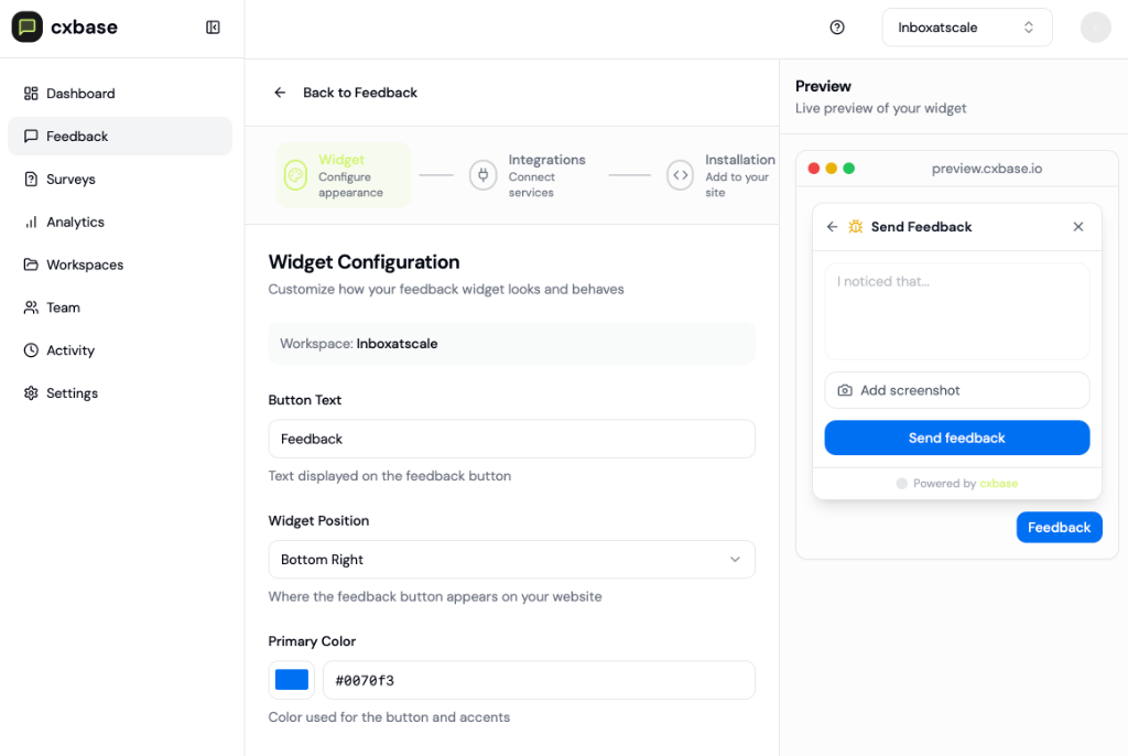 Feedback Widget Settings